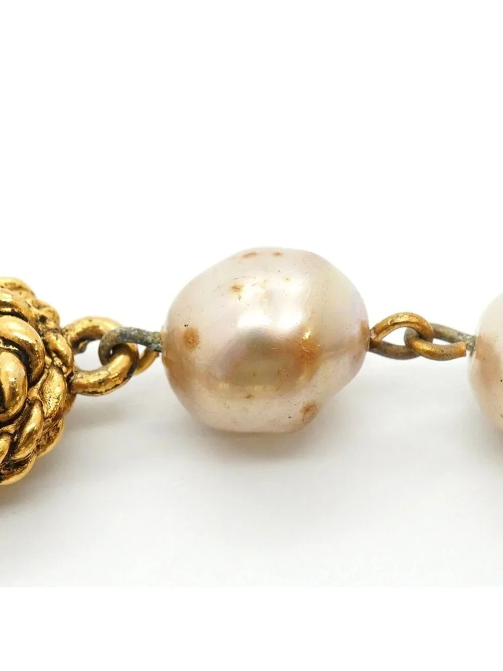 Chanel Necklace Vintage CC Logo Gold Plated Faux Pearl Rhinestone